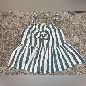 Vine & Love Striped Peplum Tank Top Green Size Medium